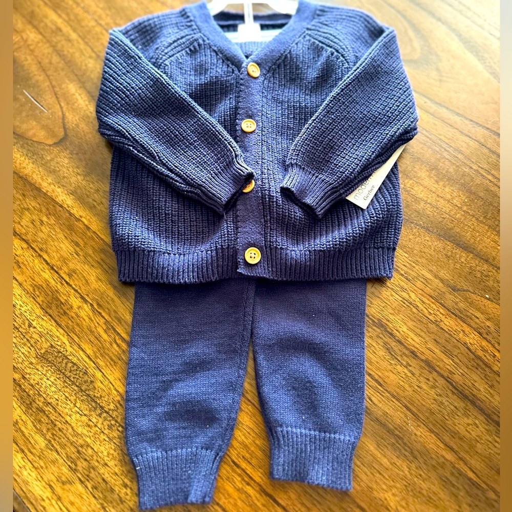 New Navy Blue Sweater 2pc pant set 100% Cotton 18m